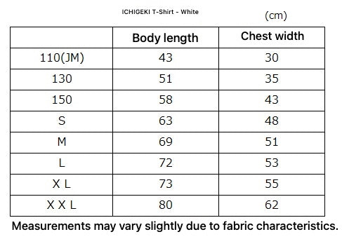 ICHIGEKI T-Shirt - White - English size and fit guide