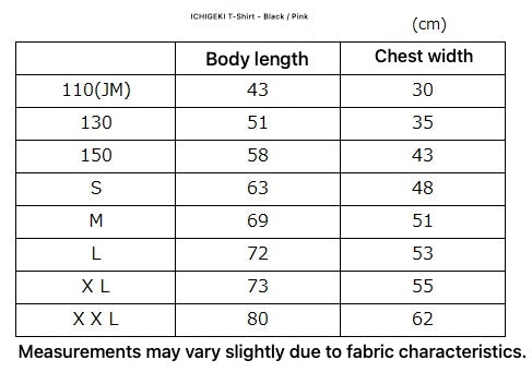 ICHIGEKI T-Shirt - Black / Pink - English size and fit guide