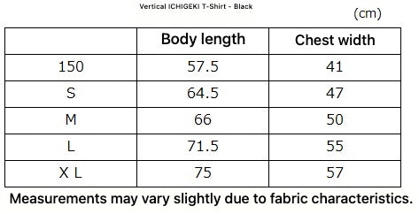 Vertical ICHIGEKI T-Shirt - Black - English size and fit guide