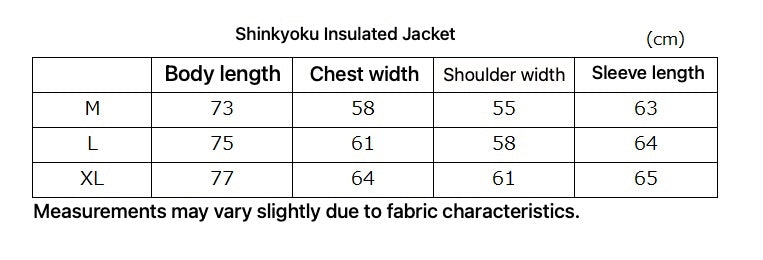 Shinkyoku Insulated Jacket - English size and fit guide