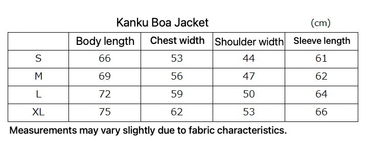 Kanku Boa Jacket - English size and fit guide