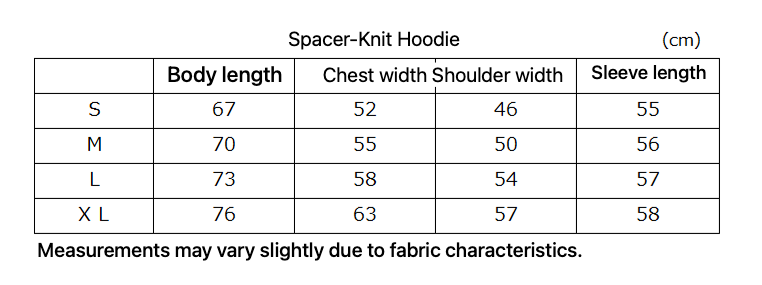 Spacer-Knit Hoodie - English size and fit guide