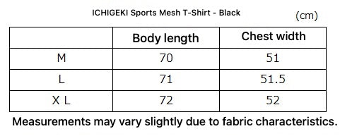 ICHIGEKI Sports Mesh T-Shirt - Black - English size and fit guide